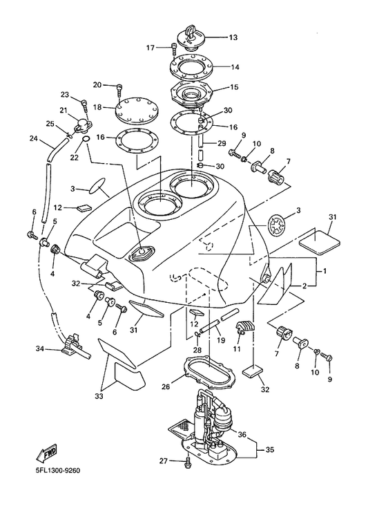 Yamaha 5FL-24181-00 Damper, Locating 1 — shown on the Fuel Tank parts diagram