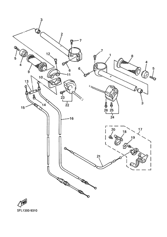 Yamaha 91314-05020 Bolt — shown on the Steering Handle & Cable parts diagram