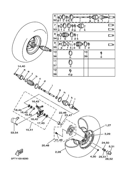 Yamaha 4KB-2510H-00 Boot Set (Double Offset Joint) — shown on the Front Wheel parts diagram