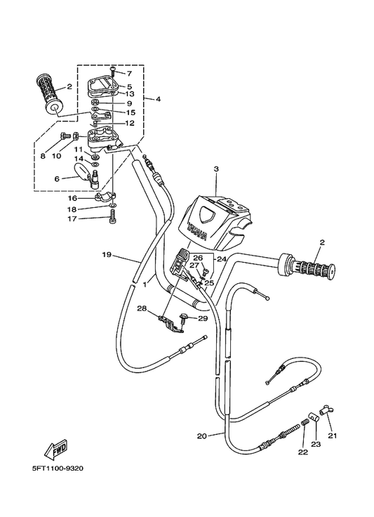 Yamaha 4WU-26311-00 Cable, Throttle 1 — shown on the Steering Handle & Cable parts diagram