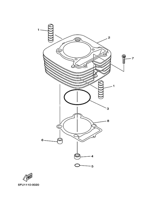 Yamaha 5YT-11310-00 Cylinder — shown on the Cylinder parts diagram