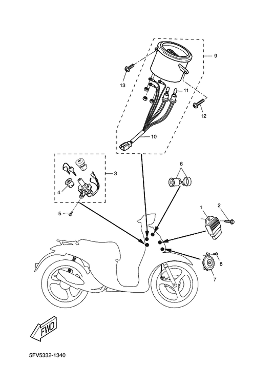 Yamaha 5EU-H3371-03 Horn — shown on the Electrical 1 parts diagram