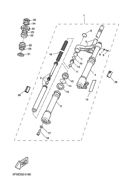 Yamaha 5FX-F3100-02 Front Fork Assy — shown on the Front Fork parts diagram