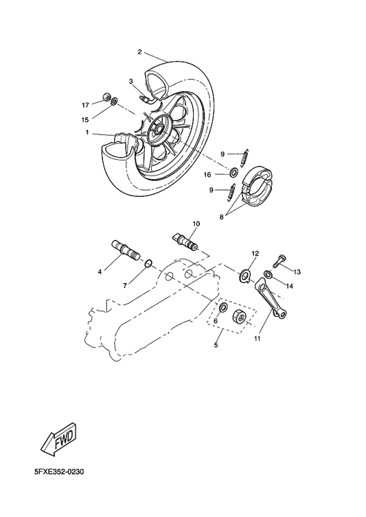 Yamaha 4BX-W253E-00 Brake Shoe Comp. — shown on the Rear Wheel parts diagram
