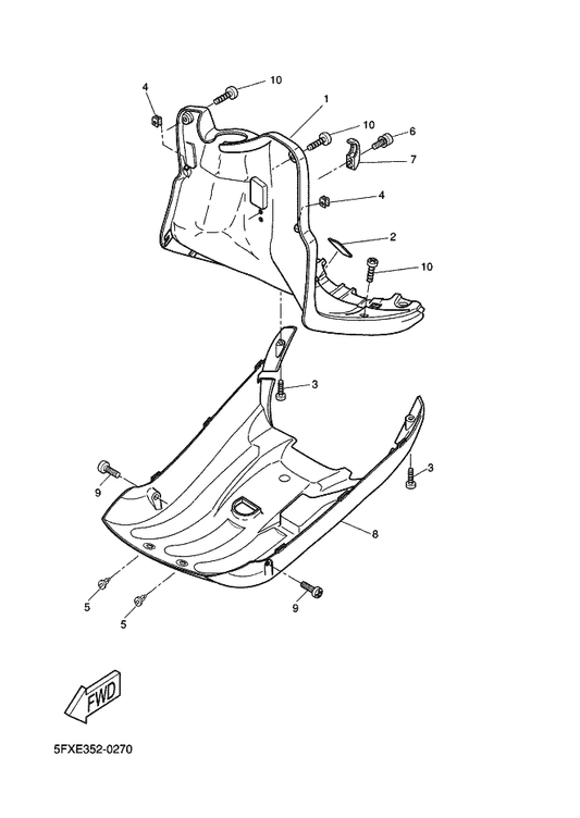 Yamaha 4SB-F8312-01 Leg Shield 2 — shown on the Leg Shield parts diagram