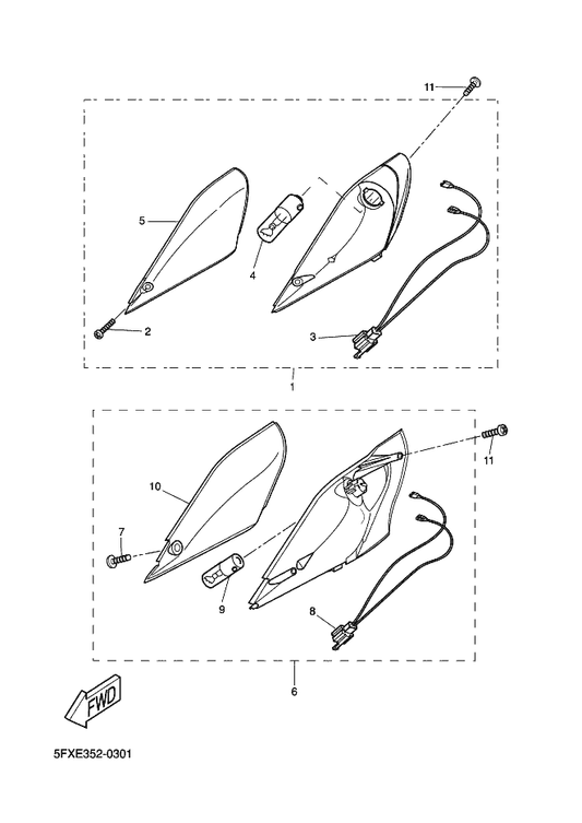Yamaha 5FX-H3320-00 Front Flasher Light Assy 2 — shown on the Flasher Light parts diagram