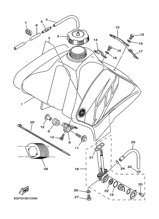 Yamaha 4PX-24173-00 Band, Tank Fitting 1 — shown on the Fuel Tank parts diagram