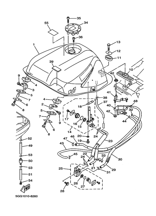 Yamaha 3XC-2118K-10 ラベル, コーシヨン — shown on the フユエルタンク parts diagram