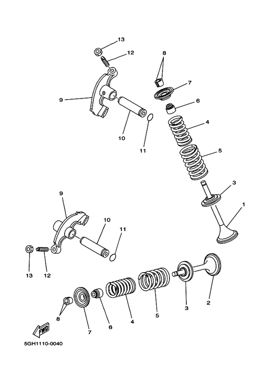 Yamaha 5GH-12121-00 Valve, Exhaust — shown on the Valve parts diagram