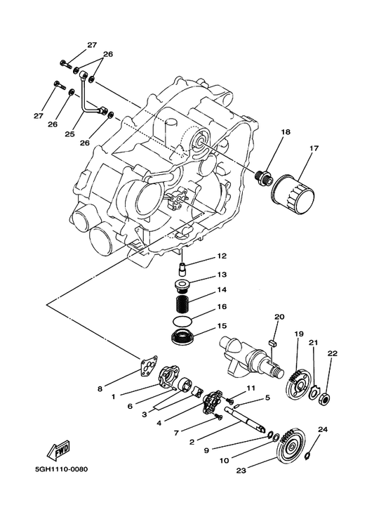 Yamaha 5GH-13314-00 Shaft, Pump — shown on the Oil Pump parts diagram