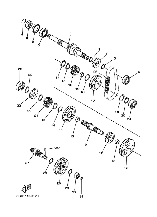 Yamaha 5GH-17582-00 Gear, Middle Drive(24T) — shown on the Transmission parts diagram
