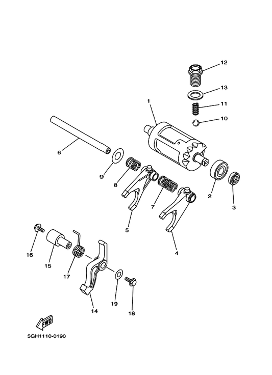 Yamaha 5GH-1812E-00 Shaft, Stopper — shown on the Shift Cam & Fork parts diagram