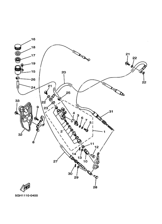 Yamaha 5GH-25874-00 Hose, Brake — shown on the Rear Master Cylinder parts diagram
