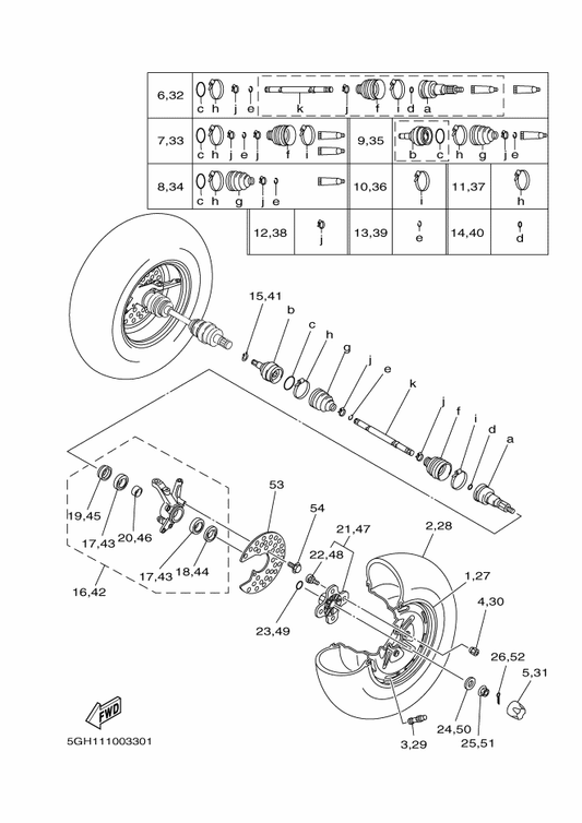 Yamaha 5GH-2510F-00 Ball Joint Set — shown on the Front Wheel parts diagram