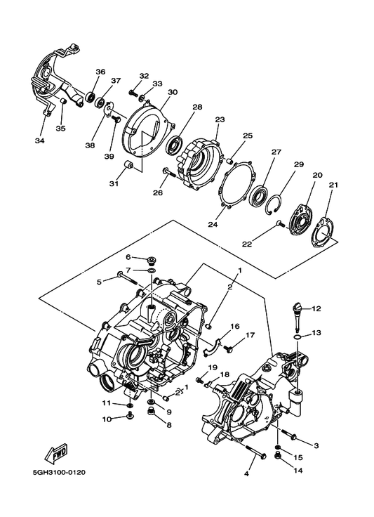 Yamaha 97017-06016 . Bolt — shown on the Crankcase parts diagram