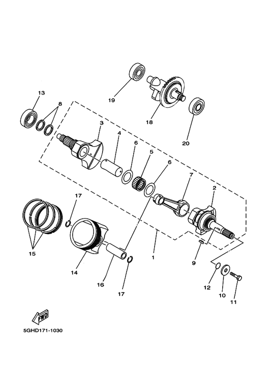 Yamaha 5GH-11605-00 Piston Ring Set (0.50Mm O/S) — shown on the Crankshaft & Piston parts diagram