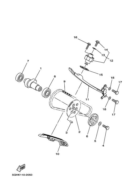 Yamaha 5GH-12231-10 Guide, Stopper 1 — shown on the Camshaft & Chain parts diagram