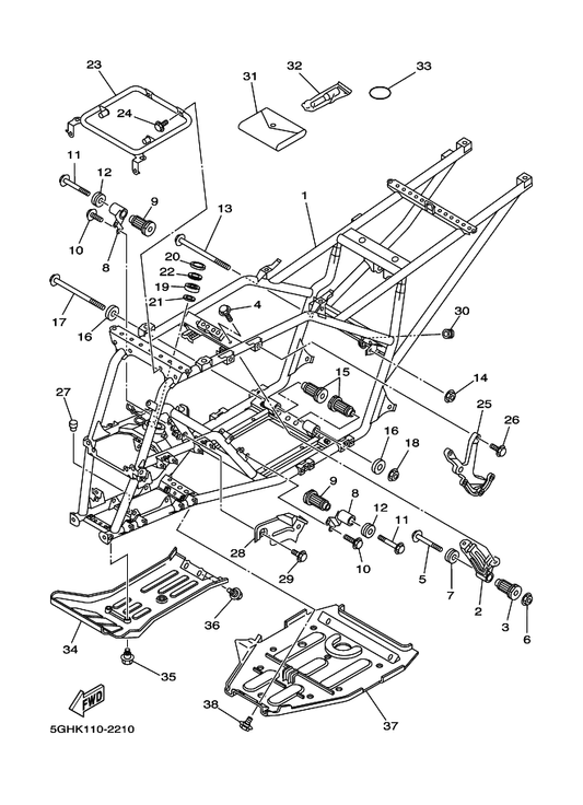 Yamaha 5GH-2147A-00 Guard, Engine 1 — shown on the Frame parts diagram