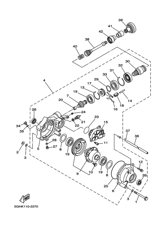 Yamaha 5GH-46136-00 Seal 1 — shown on the Front Differential parts diagram