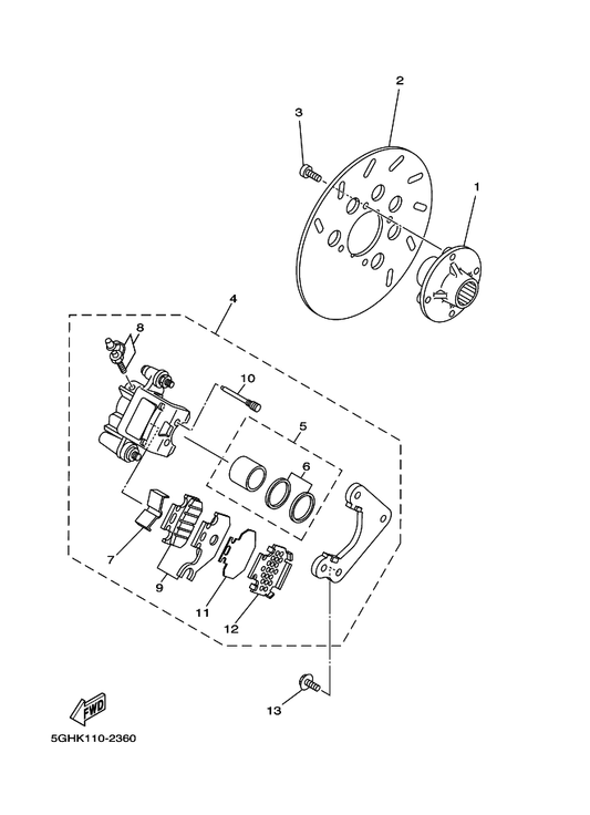 Yamaha 5GH-W0046-10 . Brake Pad Kit 2 — shown on the Rear Brake parts diagram