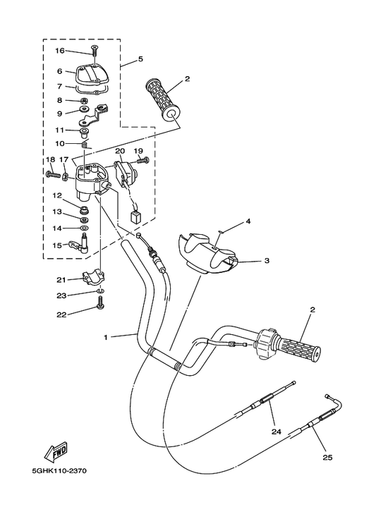 Yamaha 5GH-26331-02 Cable, Starter 1 — shown on the Steering Handle & Cable parts diagram