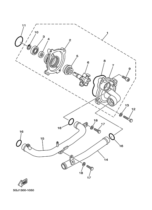 Yamaha 4B5-12482-00 Pipe 2 — shown on the Water Pump parts diagram