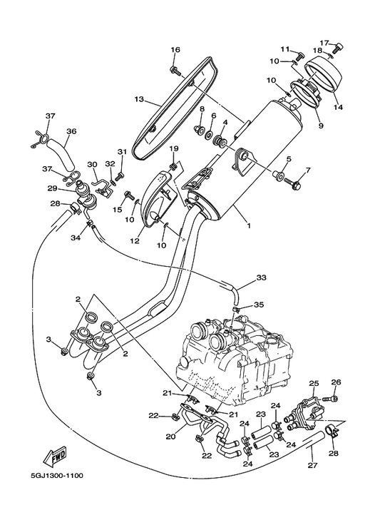 Yamaha 5GJ-14710-00 Muffler Assy 1 — shown on the Exhaust parts diagram