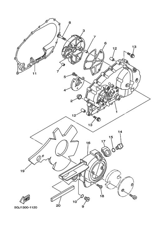Yamaha 5GJ-15316-00 Damper 1 — shown on the Crankcase Cover 1 parts diagram