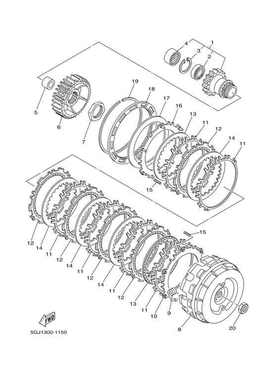Yamaha 5GJ-16321-00 Plate, Friction — shown on the Clutch parts diagram