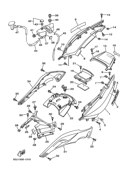 Yamaha 5GJ-2173B-00 Emblem 3D — shown on the Side Cover parts diagram