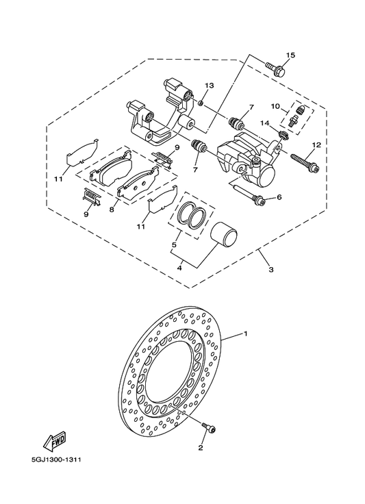 Yamaha 5GJ-25827-00 . Shim, Caliper — shown on the Rear Brake Caliper parts diagram