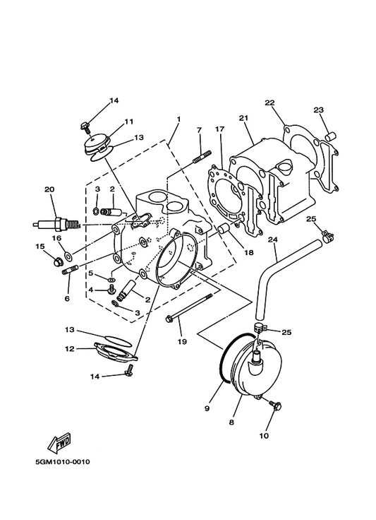 Yamaha 5GM-11101-00 Cylinder Head Assy — shown on the Cylinder parts diagram