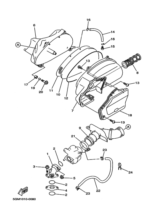 Yamaha 5GM-14412-01 Cap, Cleaner Case 1 — shown on the Intake parts diagram