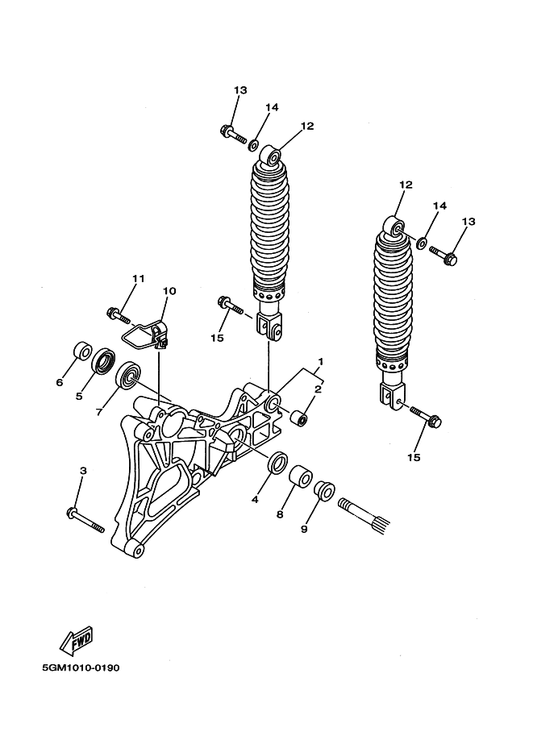 Yamaha 90387-15423 Collar — shown on the Rear Arm & Suspension parts diagram