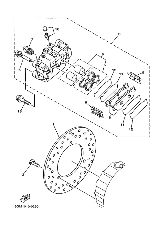 Yamaha 5GM-2582W-00 Disk, Rear Brake 2 — shown on the Rear Brake Caliper parts diagram