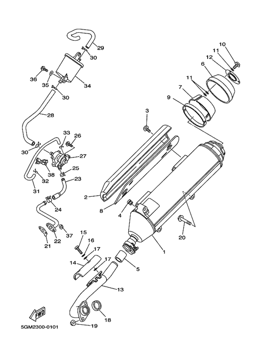Yamaha 5GM-14748-00 Protector, Muffler 4 — shown on the Exhaust parts diagram