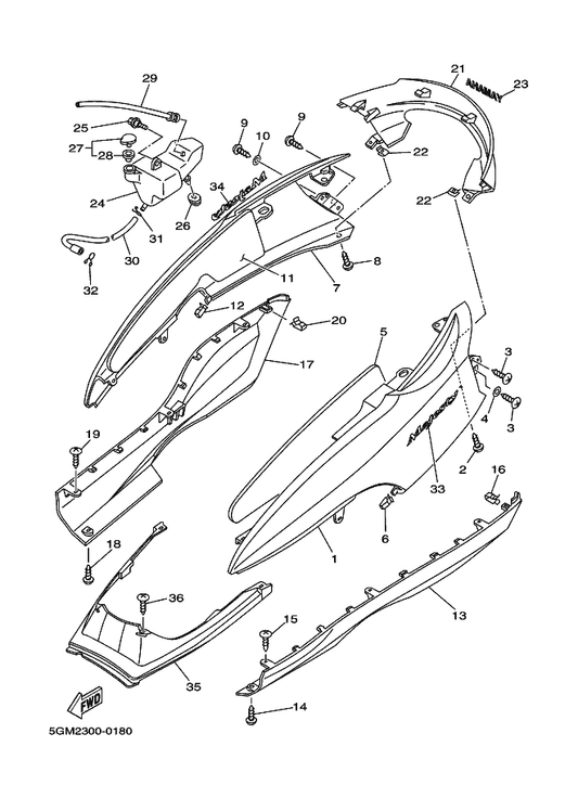Yamaha 5GM-21816-00 Pipe 1 — shown on the Side Cover parts diagram