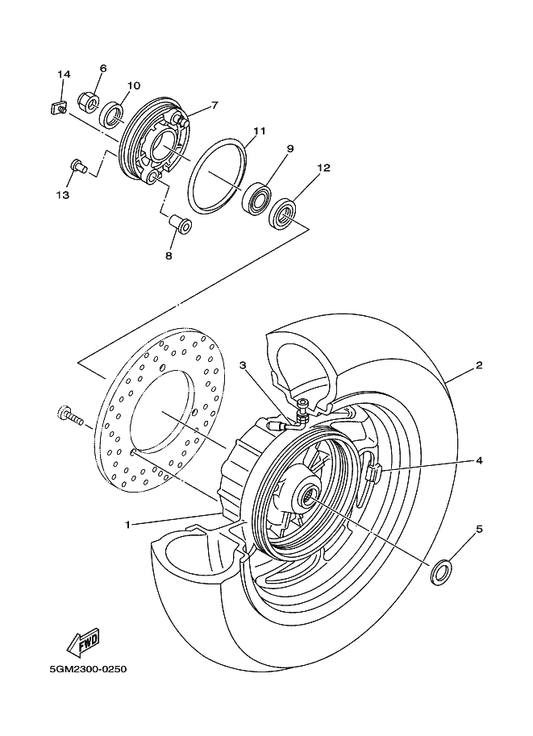 Yamaha 5GM-25328-00 Bush, Camshaft — shown on the Rear Wheel parts diagram