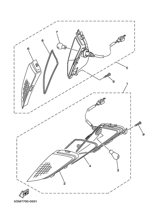 Yamaha 5GM-83320-11 Front Flasher Light Assy 2 — shown on the Flasher Light parts diagram