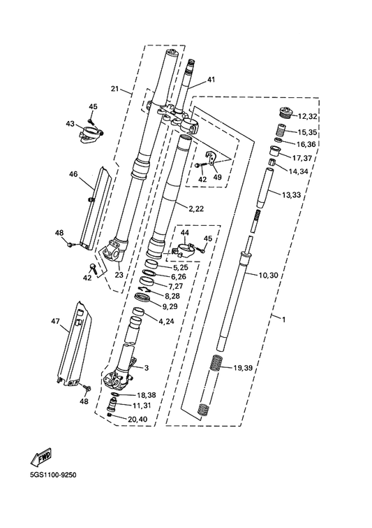 Yamaha 5ET-23393-L0 . Nut, Special — shown on the Front Fork parts diagram