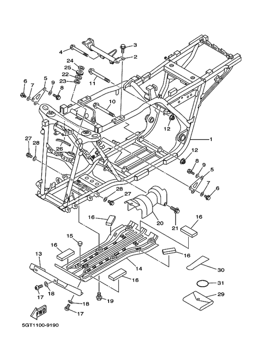 Yamaha 95817-10190 Bolt, Flange — shown on the Frame parts diagram