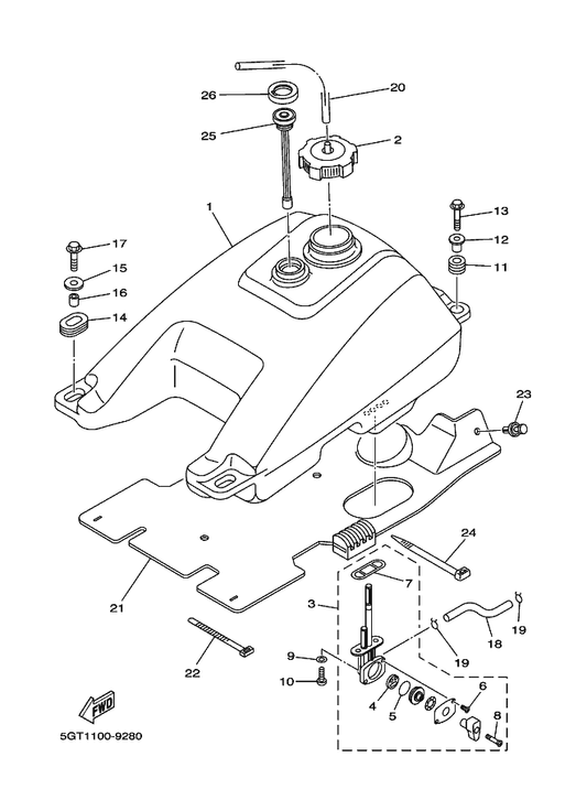 Yamaha 4SH-24261-00 Housing, Fuel Meter — shown on the Fuel Tank parts diagram