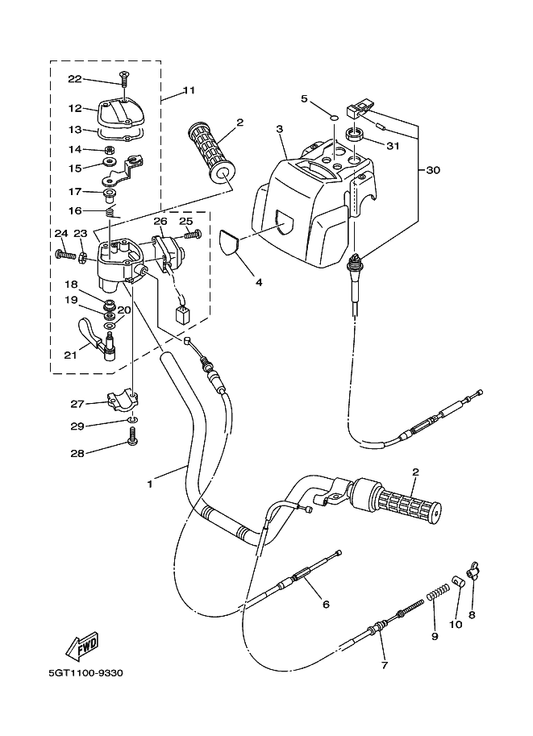 Yamaha 97607-04210 . Screw, Pan Head With Washer — shown on the Steering Handle & Cable parts diagram