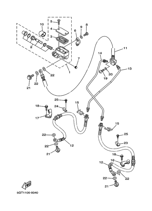 Yamaha 4GB-25876-00 Holder, Brake Hose 2 — shown on the Front Master Cylinder parts diagram