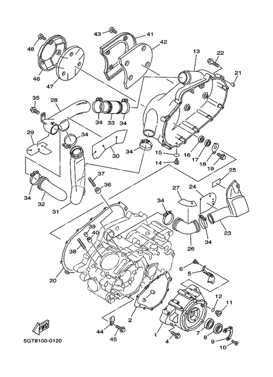 Yamaha 4WV-15381-00 Plate, Bearing Cover — shown on the Crankcase Cover 1 parts diagram