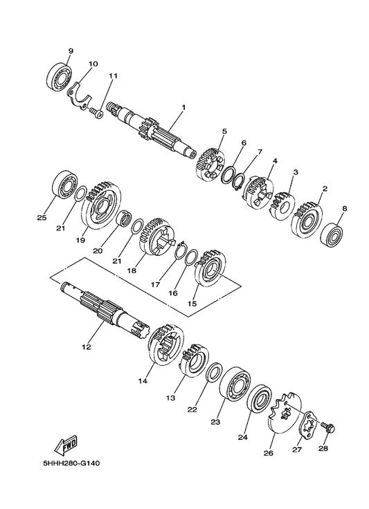 Yamaha 93306-203YG Bearing — shown on the Transmission parts diagram