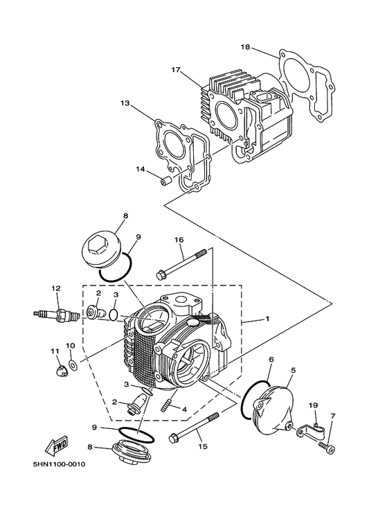 Yamaha 22F-14651-00 . Bolt — shown on the Cylinder Head parts diagram