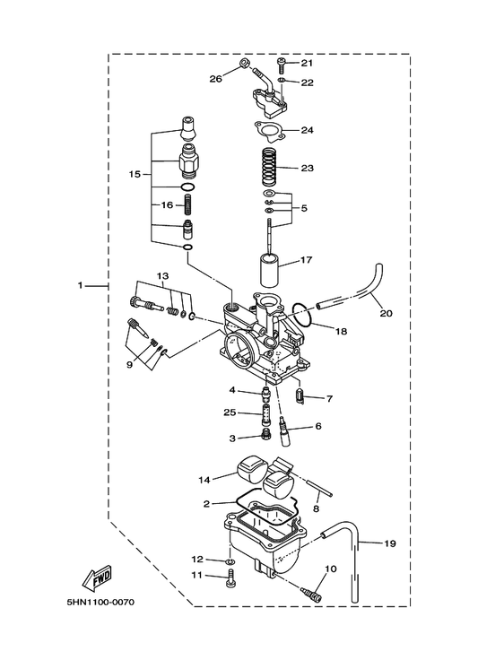 Yamaha 5DV-14985-00 . Float — shown on the Carburetor parts diagram