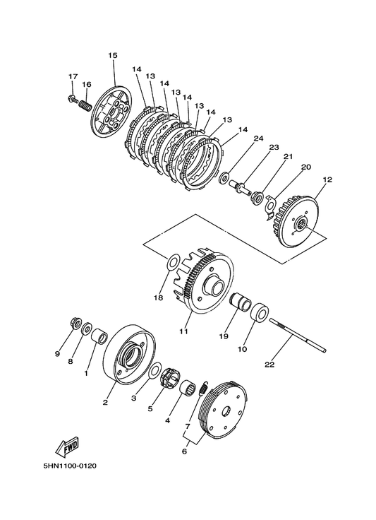 Yamaha 2JG-16371-00 Boss, Clutch — shown on the Clutch parts diagram