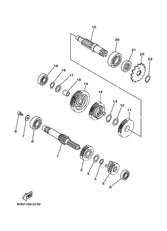 Yamaha 4GL-17411-00 Axle, Main — shown on the Transmission parts diagram